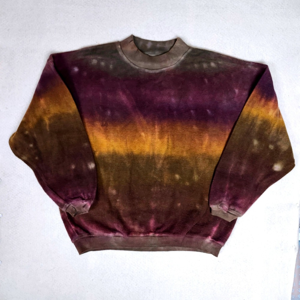 Vintage Gradient Faded Distressed Ombre Earth Tone Sweatshirt Mock Neck Grunge M
